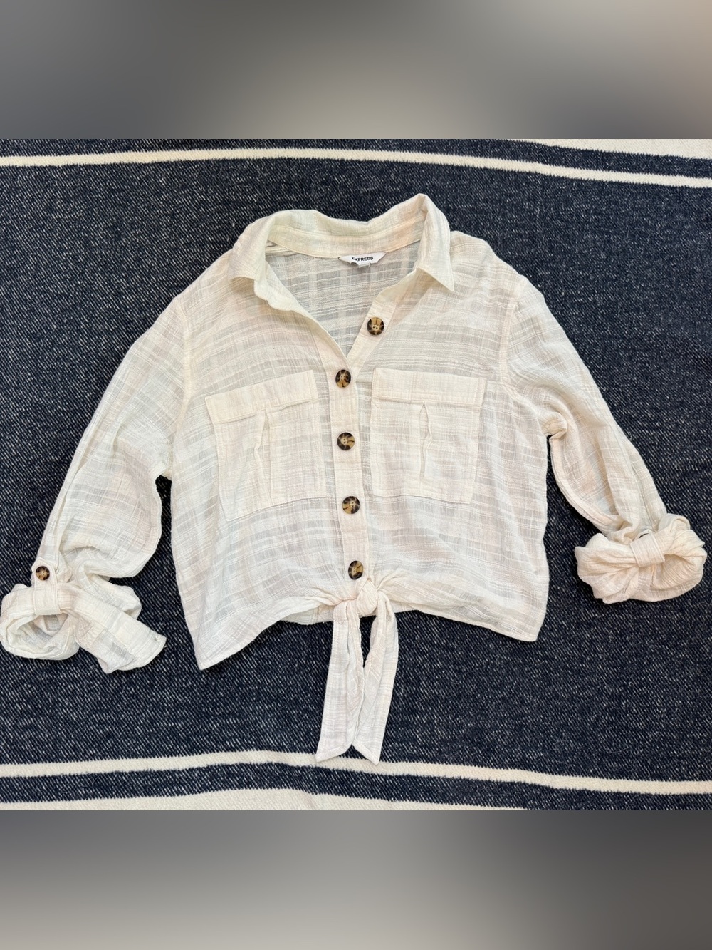 Express White Collared Button Down Tie Front Blouse Women’s Small S